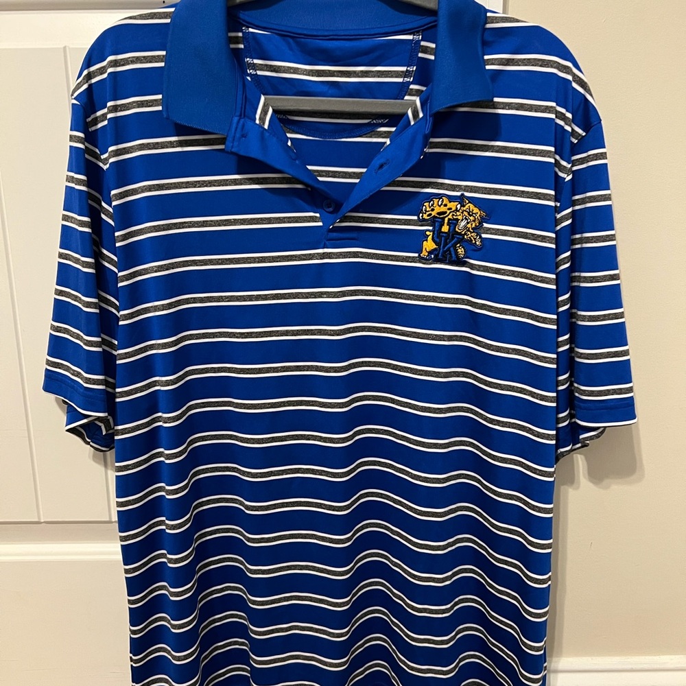 University of Kentucky Blue Striped Polo Shirt with Logo